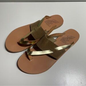 Ancient Greek Sandals 9 Gold Tan Slide Sandals